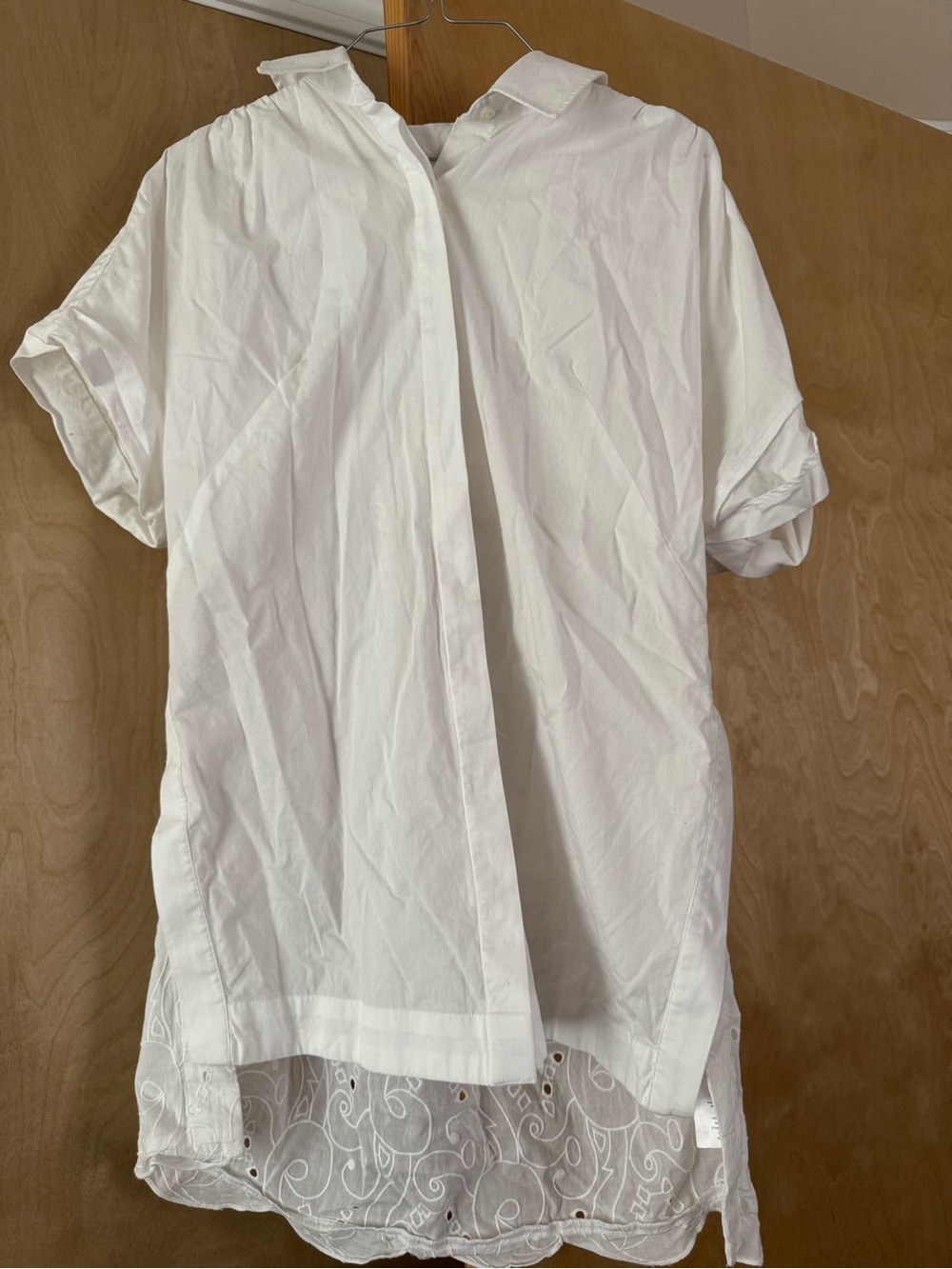Anthropologie Maeve White Button-Up Shirt with Embroidered Collar